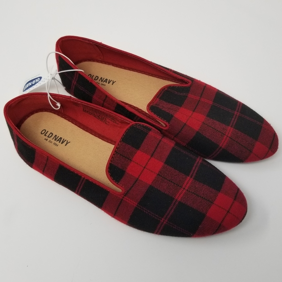 Old Navy Shoes - NWT Old Navy Red Buffalo Plaid Loafer Flats 9